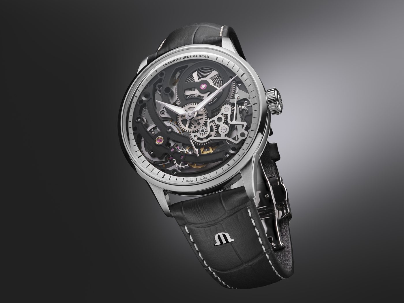 Maurice Lacroix Masterpiece 1975 Skeleton, black openworked movement, reference 758108-SS001-090-2