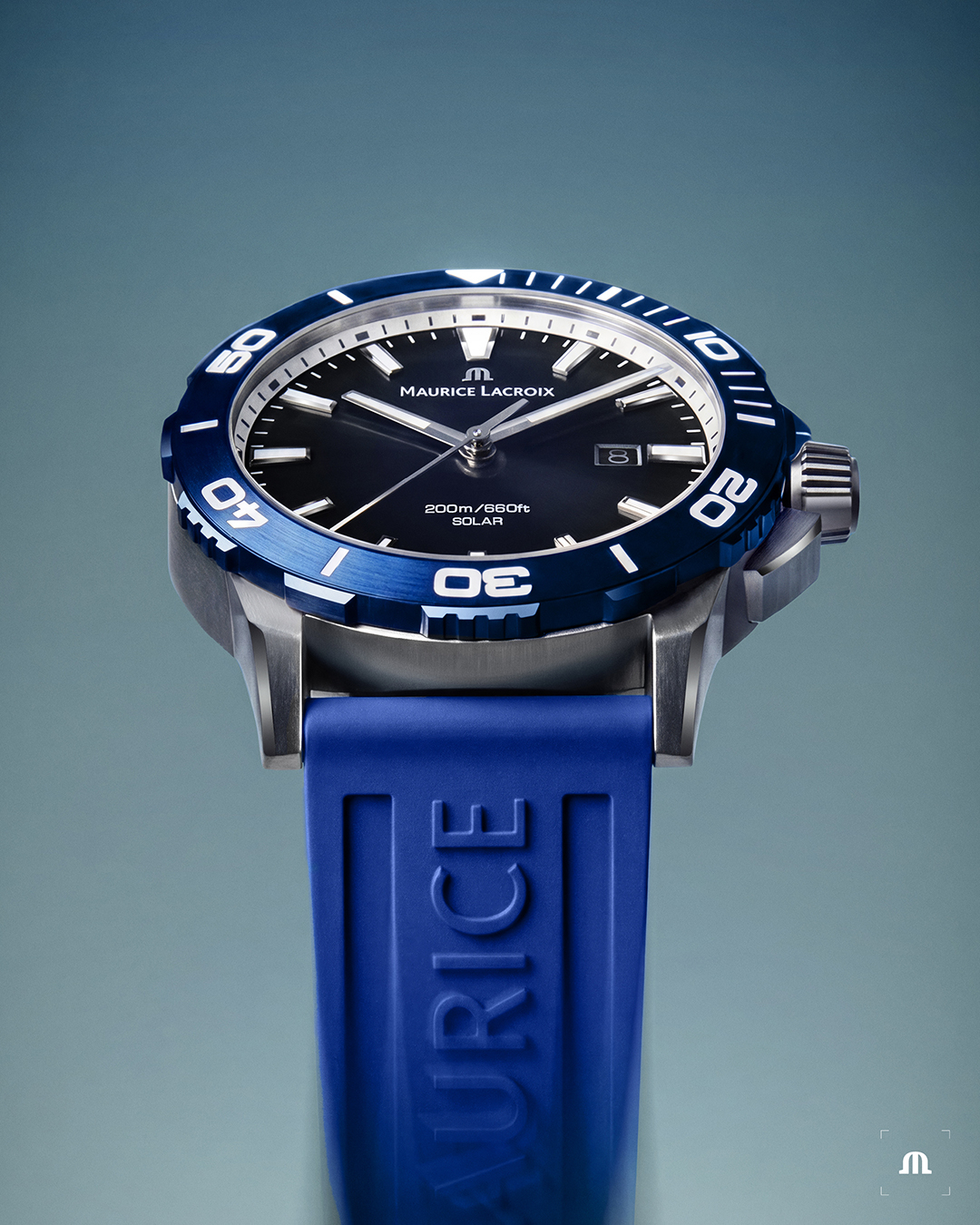 Maurice Lacroix Pontos S Solar, blue dial, blue aluminium bezel, blue rubber strap