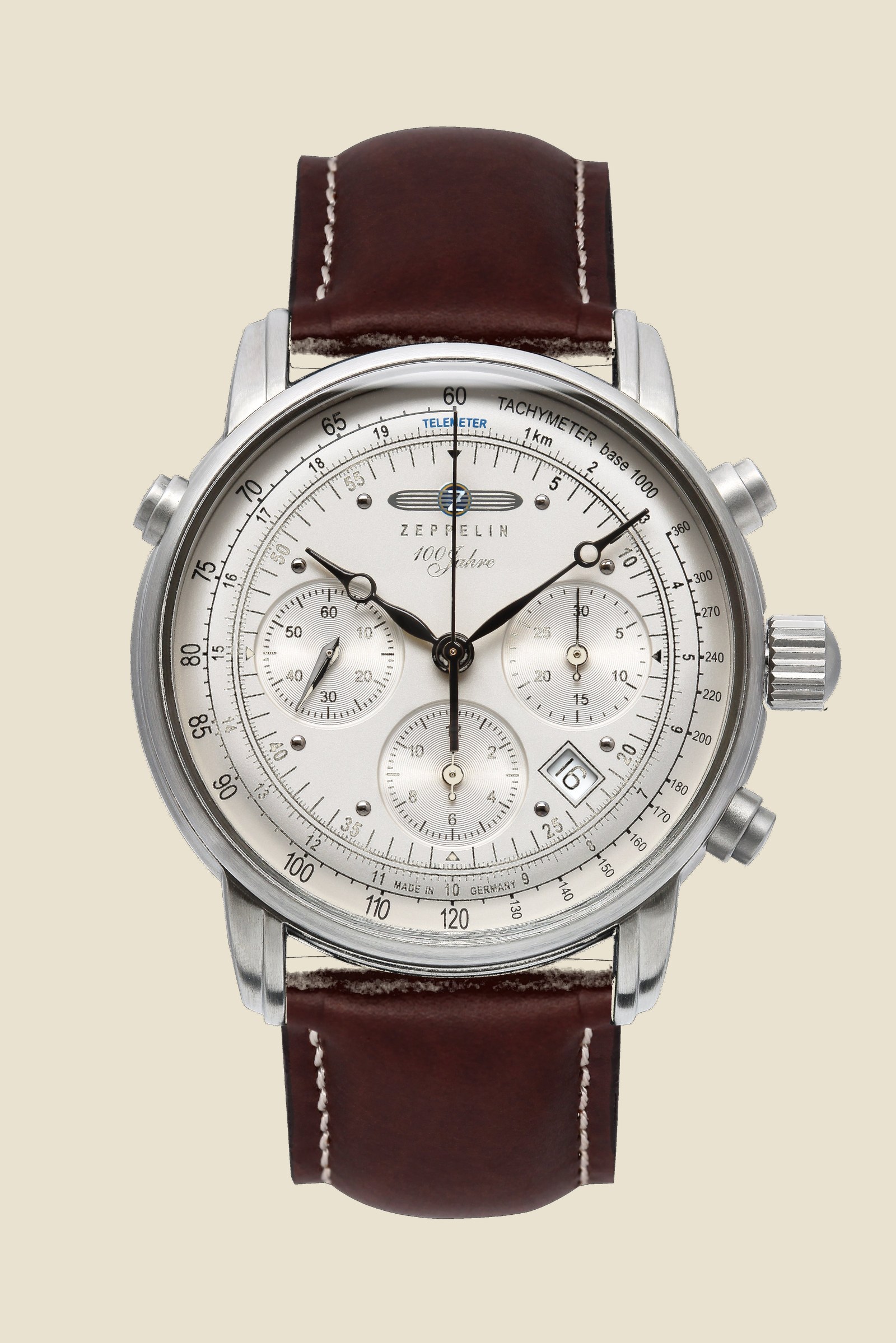 Zeppelin 100 Jahre Chronometer Ref. 7620, silvered dial with telemeter and tachymeter scales